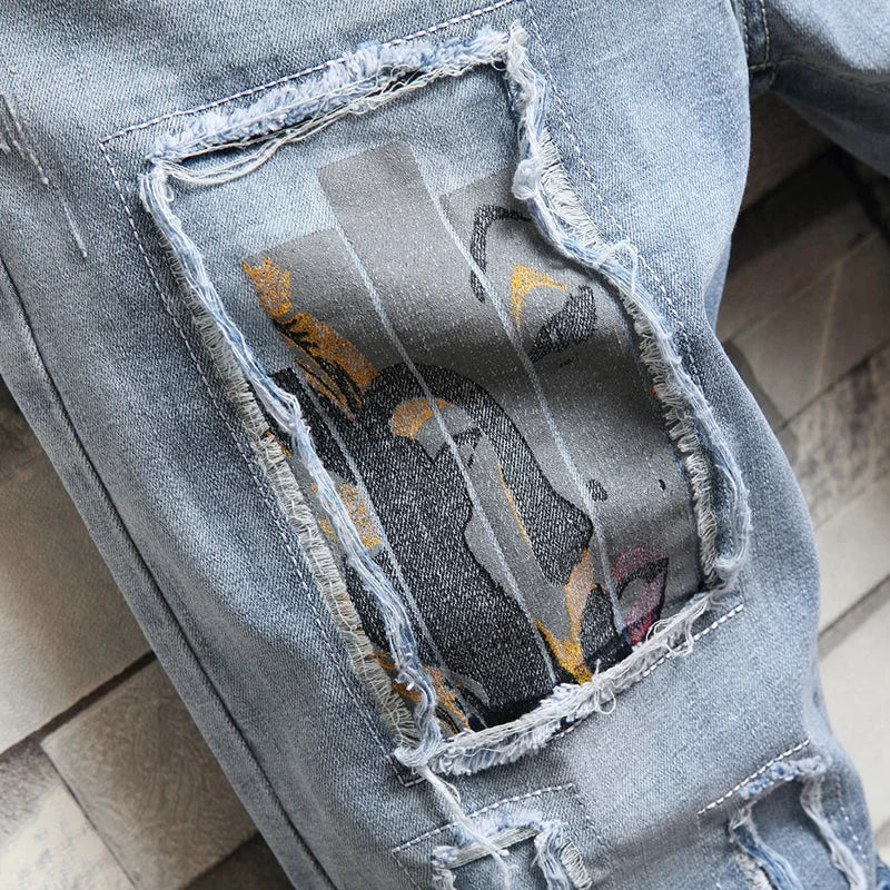 Short Denim 3D Art Print Slim Premium