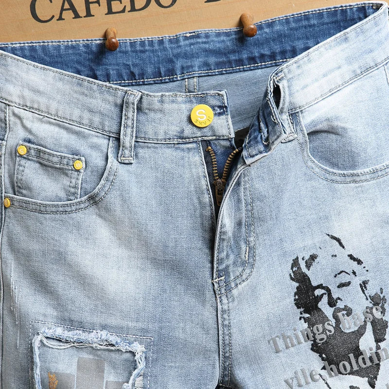 Short Denim 3D Art Print Slim Premium