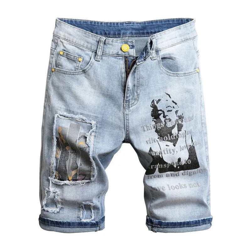 Short Denim 3D Art Print Slim Premium