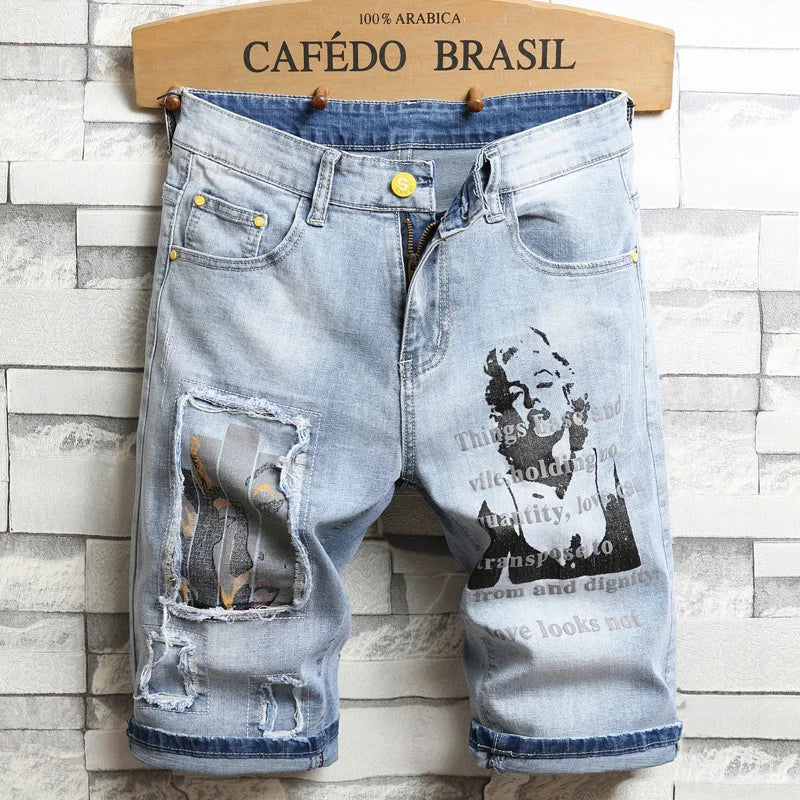 Short Denim 3D Art Print Slim Premium