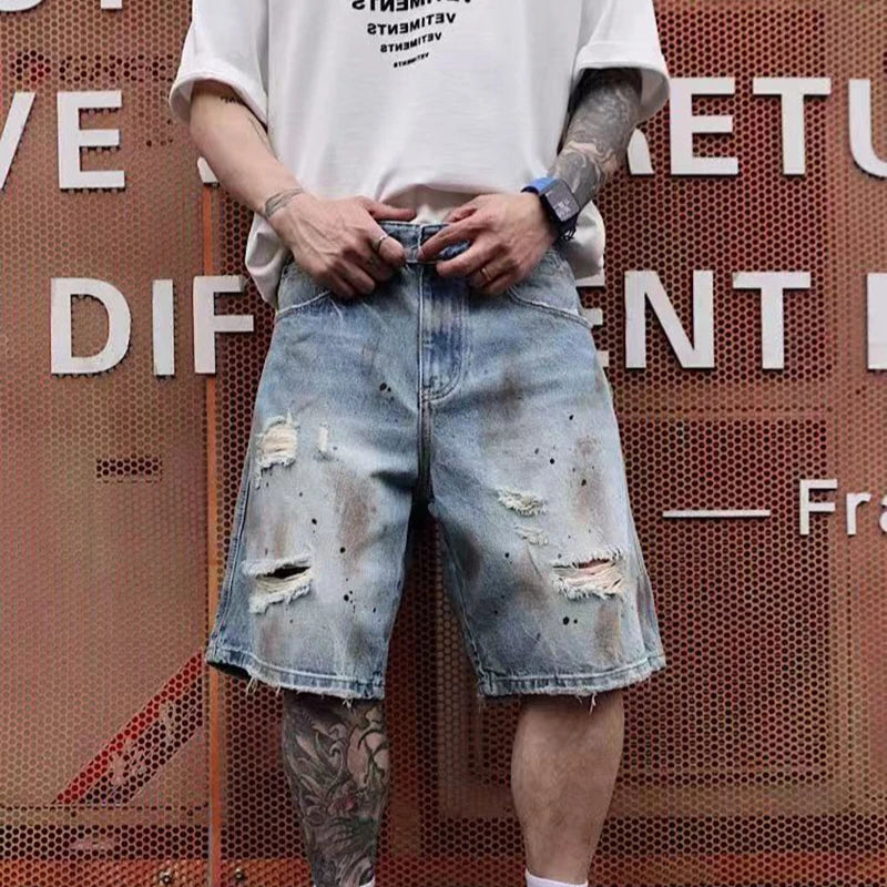 Short Denim Distressed Heavy Street