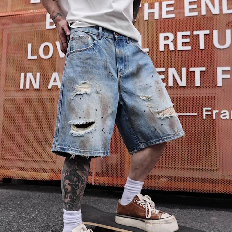 Short Denim Distressed Heavy Street