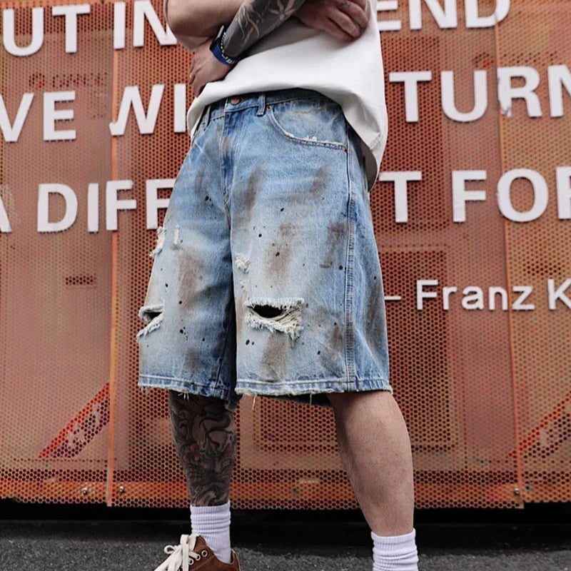 Short Denim Distressed Heavy Street